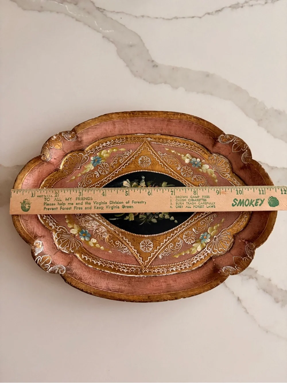 Vintage Florentine Hand Painred Decorative Floral Hand-Painted Oval Tray